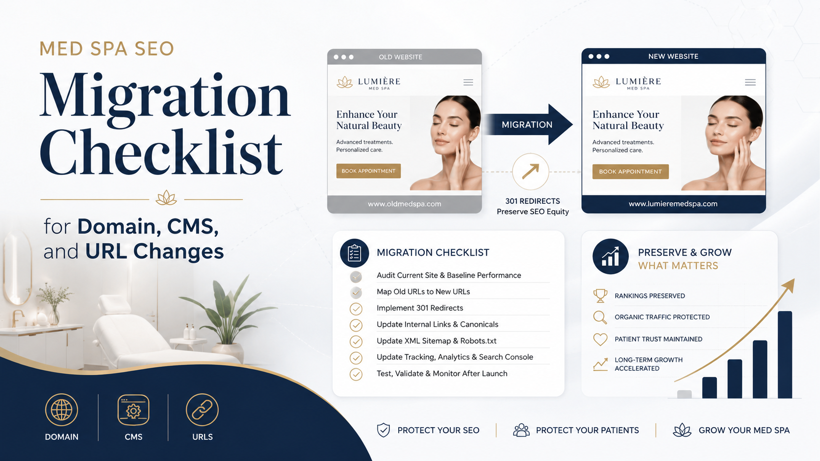 Med Spa SEO Migration Checklist for Domain, CMS, and URL Changes article preview by Vistrane